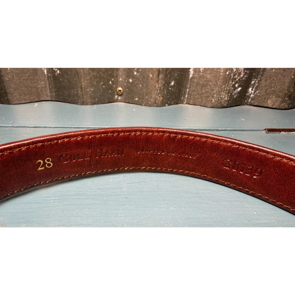 VTG Cole Haan Mens Brown Leather Woven Belt Solid Brass Buckle Italy Size 28